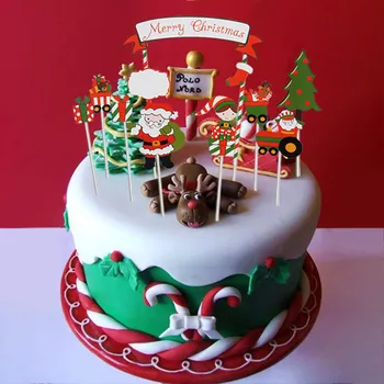 

1 Set 2020 Merry Christmas Cake Topper Christmas Tree Santa Claus House Cupcake Topper For Christmas Party Cake Decorations Xmas