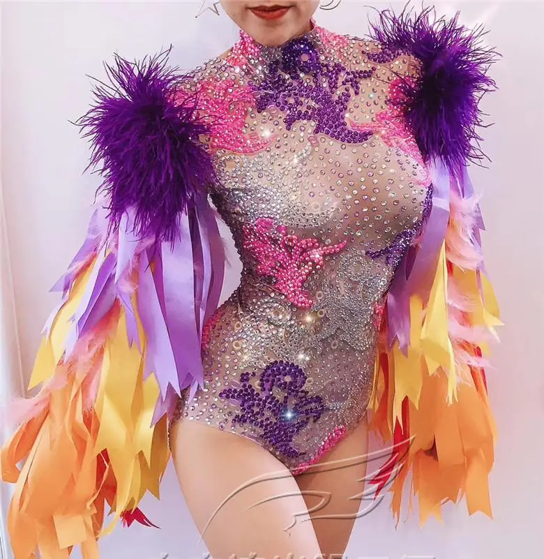 Женский танцевальный костюм Girlgogo цветной эластичный комбинезон с бахромой и