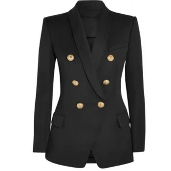 

HIGH STREET Newest Runway 2018 Designer Blazer Women's Metal Buttons Shawl Collar Wool Blends Tweed Blazer Coat