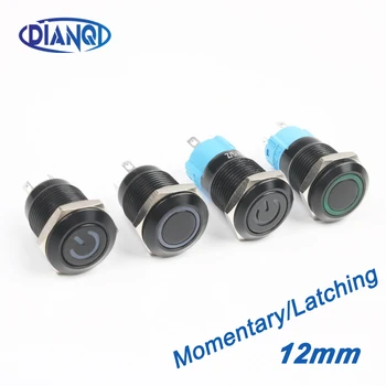 

12mm Black Push Button Switch 4 Pins Waterproof Led Light Metal Flat Momentary Latching Switches Red Green Blue white yellow