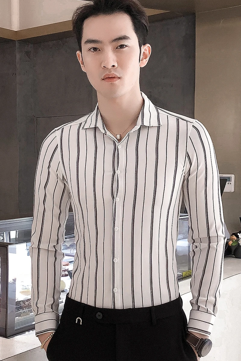 Fashion Men's Social Shirt High Quality Striped Shirt Men Business Formal Wear Mens Dress Shirts Slim Fit Blouse Homme 3XL