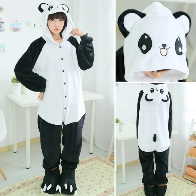 Women Unicorn Totoro Panda Onesies Unisex Winter Men Bear Onesies Kids Nightwear Anime Cosplay Costume Flannel Sleepwear Pajamas Panda-New
