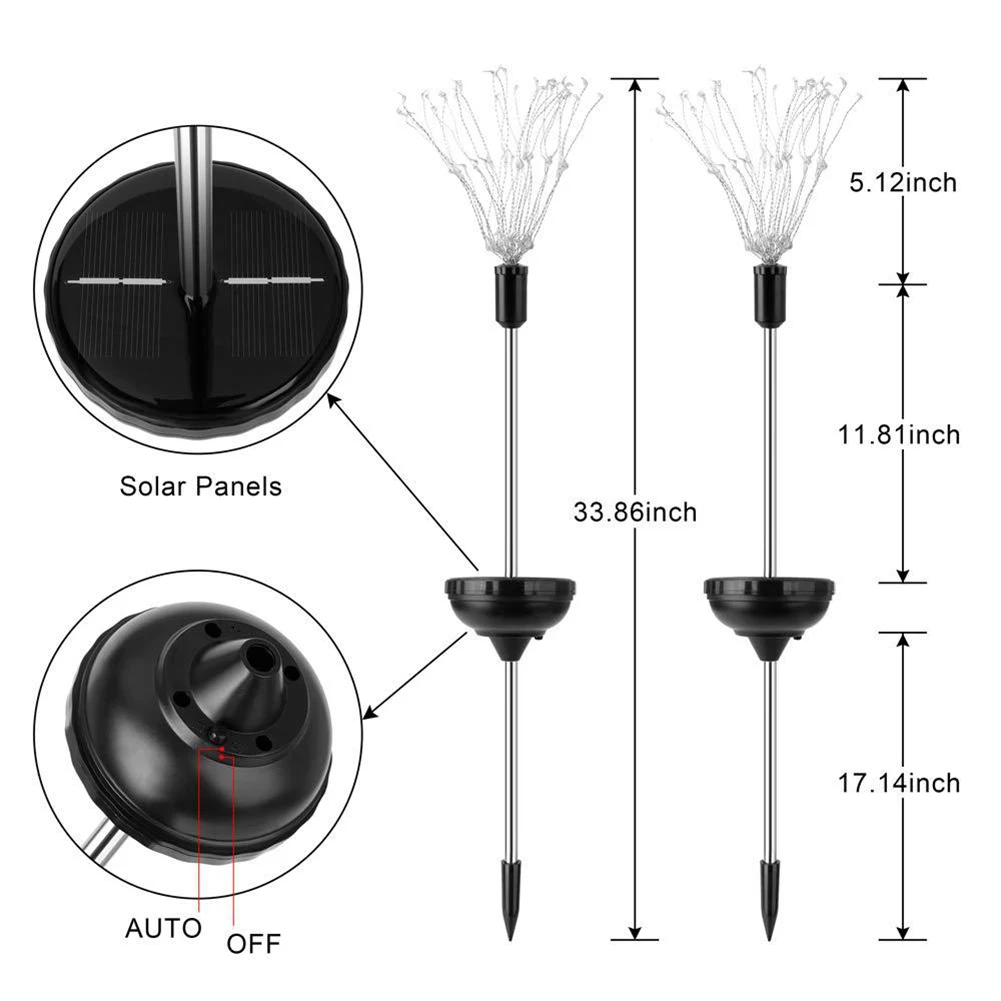 2шт 120LED Солнечный фейерверк свет всепогодный декоративный для сада газон поле XB 66