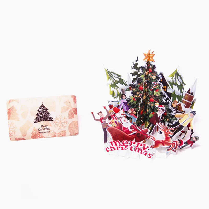 3D всплывающие открытки Счастливого Рождества бумага Оригами лазерная резка открытки подарок открытки ручной работы пустые красочные Рождественская елка
