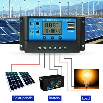 

Auto Solar Controllers For Home 10A /20A /30A LCD MPPT Solar Panel Battery Regulator Charge Controller Dual USB With 5V/2A