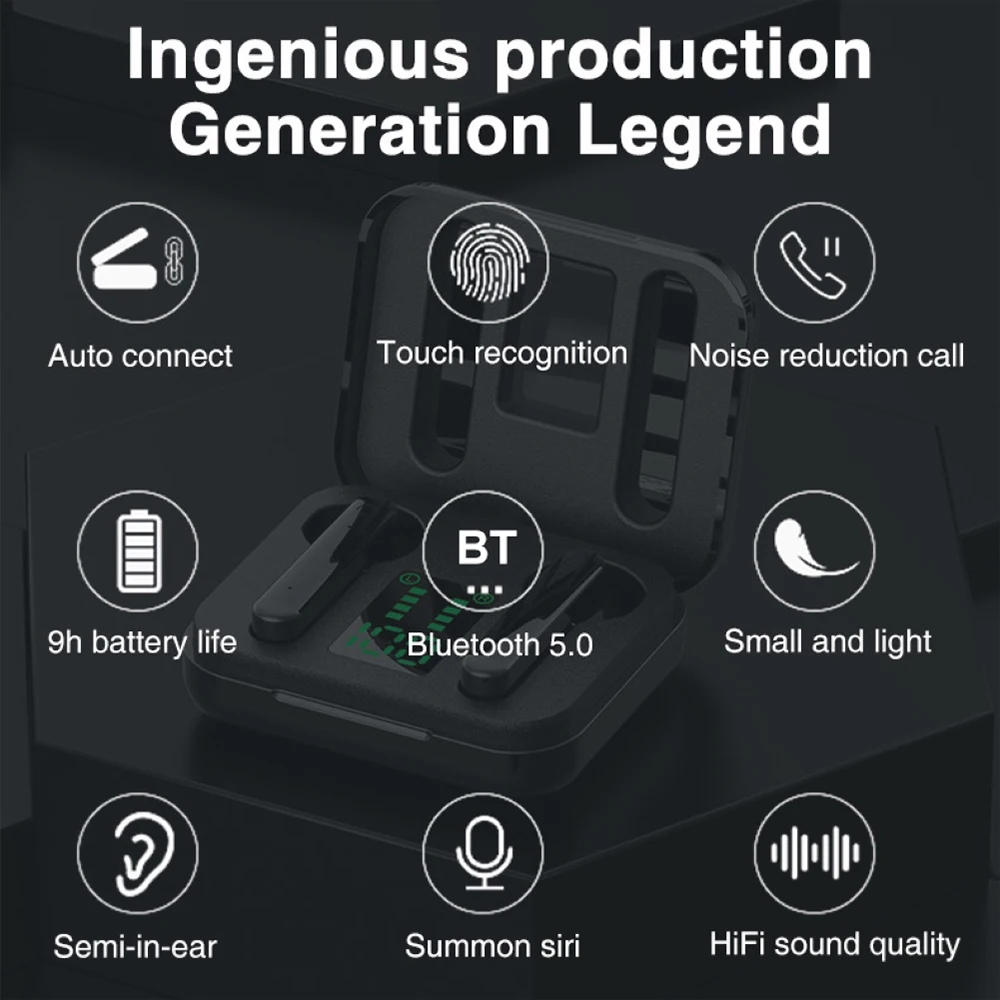 L12 TWS Bluetooth 5 0 Wireless In ear Earphones Smart Earphone LED Display 8D stereo Touch Control Mini Headset Sport Earpiece