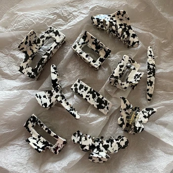 Peri'sBox 8 Designs Milk Cow Hair Clamps Black White Acetate Acrylic Hair Clip Large Korean Cute Retro Hair Accessories 2021 Hot