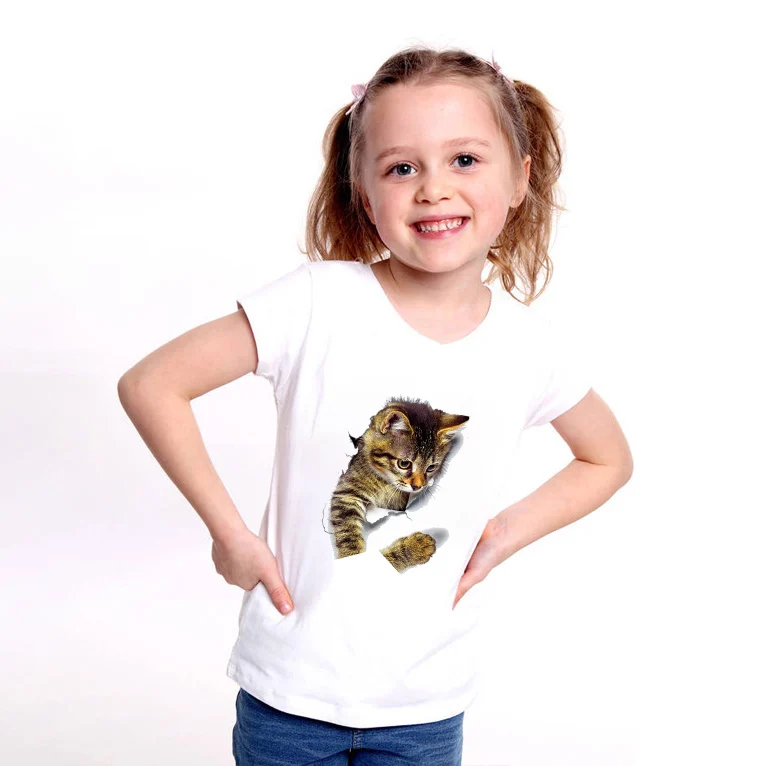 Новинка года, Детская футболка для девочек с 3d принтом кота Camisetas, милые футболки для мальчиков с 3d рисунком кота, одежда футболки для малышей