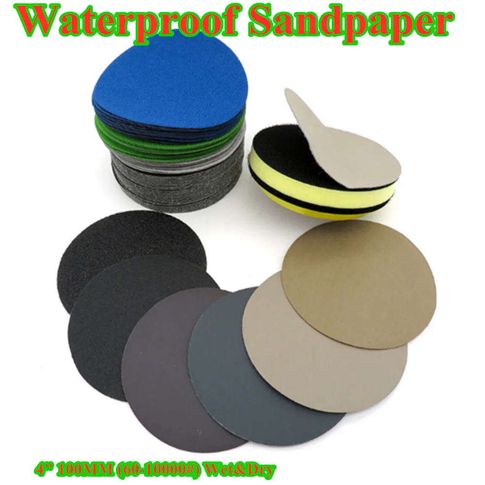 50pcs 4 Inch 100mm Waterproof Sandpaper 60 To 10000 Grit Hook & Loop