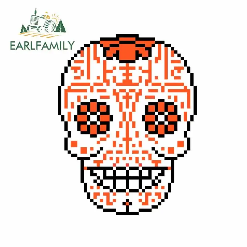 EARLFAMILY 13cm x 10.1cm for Orange Skull Pixel Car Truck Decal Bumper Window Vinyl Stickers Fashion Waterproof Decoration | Автомобили и