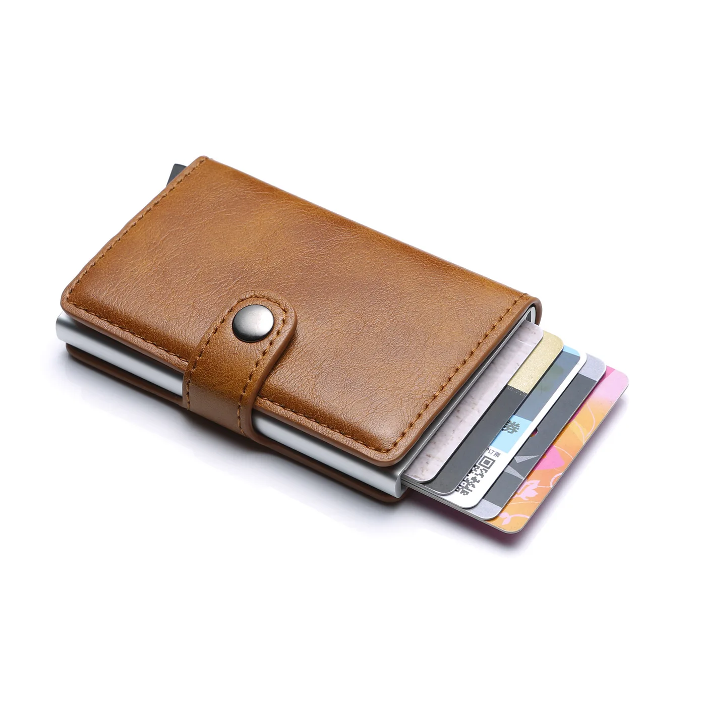 Новая автоматическая кредитной карты кошелек для монет, карт Для мужчин алюминиевый кошелёк с задним карманом ID держатель для карт с функцией блокировки RFID мини волшебный кошелек