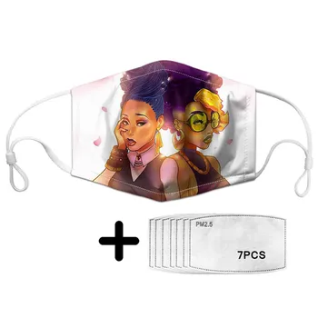 

African Girls Print Daily Black Mask Mouth Protection with PM2.5 Air Pollution Masks for Women Ladies Reusable Custom Design
