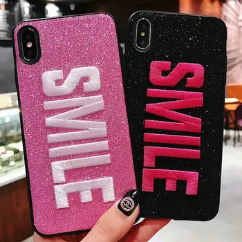 

30pcs/lot For iPhone XS Max XR Smile Letter Cover Glitter Powder Phone Case For iPhone 8 Plus 7 Plus 6S Plus