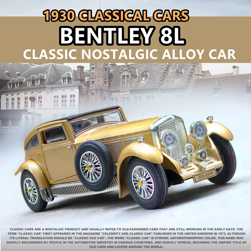 1:28 классическая модель автомобиля Bentley 8L античный звук и светильник украшения re коллекция подарок Выдвижной Автомобиль