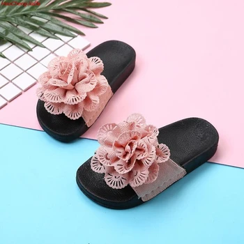 

Summer children's bow sandals big children's slippers soft bottom non-slip parent-child shoes women/girls Flowers slippers