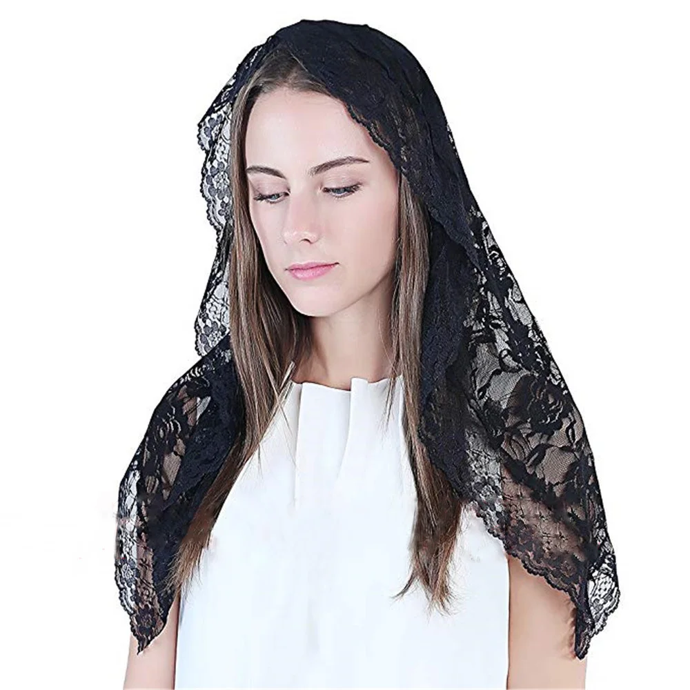 High Quality Black Lace Mantilla Catholic Church Chapel Veil Head ...