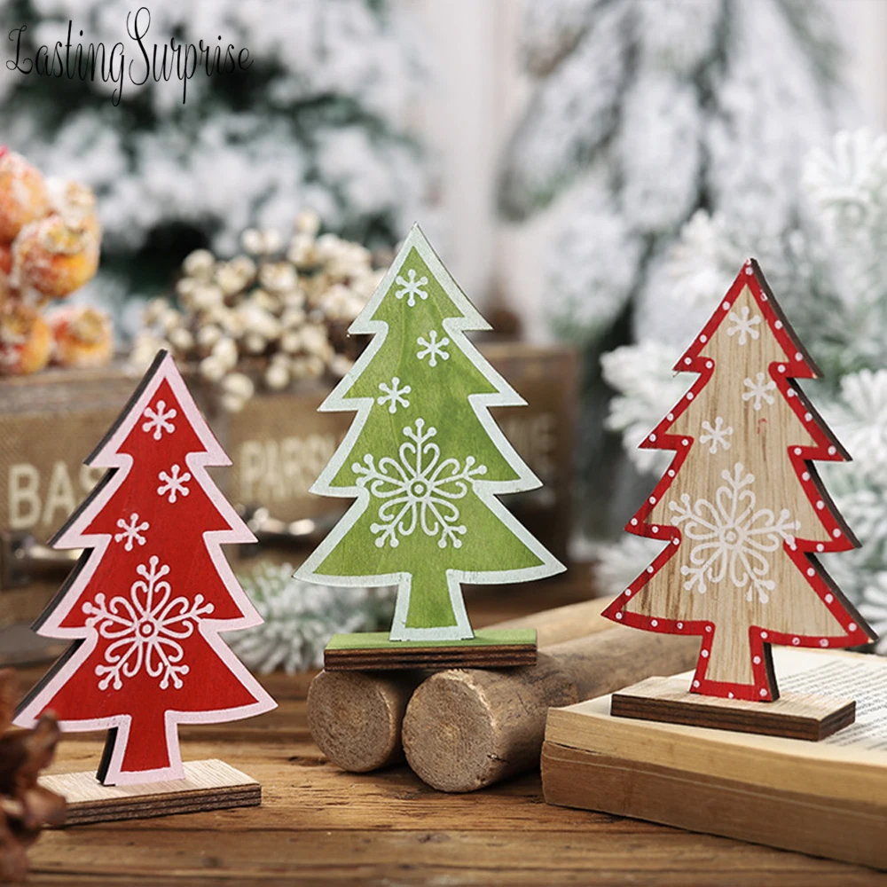 

Wooden Christmas Tree Table Decoration Festive Party Decora New Year 2020 Decoration Merry Christmas Gift Holiday Village 12*8cm