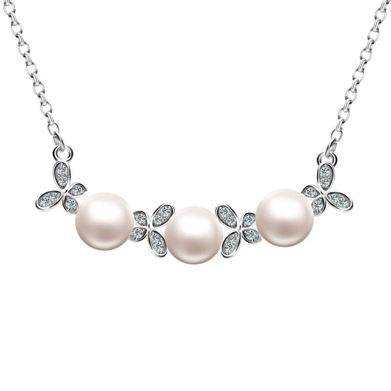 

100% 925 Sterling Silver Natural Pearl Butterfly Necklace Female New Set Chain Necklace Pendant Ladies Boutique Jewelry