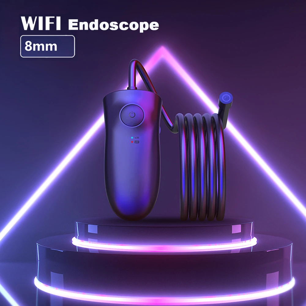 

8.0 mm Wifi Endoscope Flexible IP68 Waterproof Industrial Borescope 6 Adjustable LED Lights Car Repair Hard Cable Endoscope B5