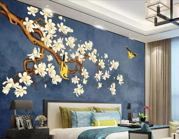 

CJSIR Custom Photo Wallpaper Mural Hand-painted Pen Flower Bird Magnolia Ink Landscape TV Background Wall Papel De Parede Decors