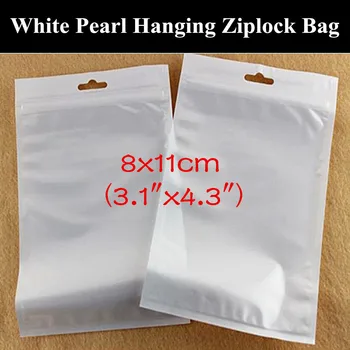 

100pcs 8x11cm (3.1"x4.3") White Translucent Pearl Film Zip Bag Clear Front Pearl Film Plastic Hanging Iphone Shells Chargers Bag