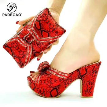 

2020 Super High Heels Italian Women Shoes With Matching Bags Set African Women's Party Shoes and Bag Sets in Red Color