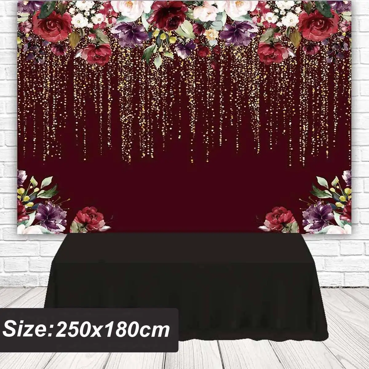 Burgundy Red Flower Photography Backdrop Birthday Banner Party
