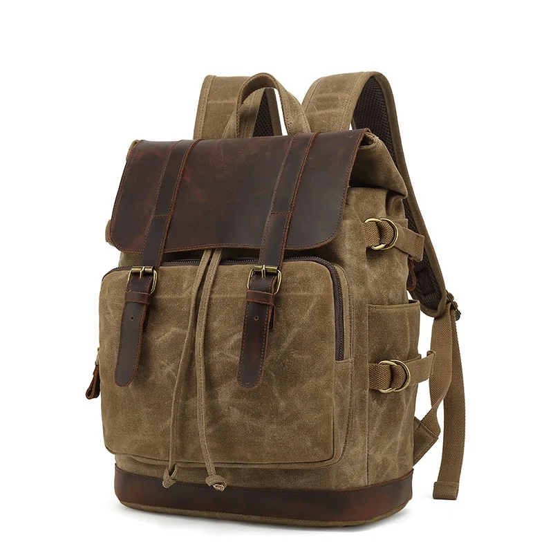 

Vintage Men's Backpacks Canvas Leather Students Rucksacks Large Capacity Waterproof Laptop Backpack Outdoor Traveling Daypacks