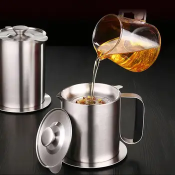 

Home Kitchen Stainless Steel Oil Filter Bottle Storage Can with Mesh Strainer 2020
