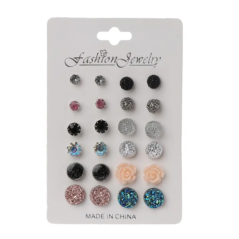 12 пар носочков на Ассорти кристаллы Агат камень смола камни круглые серьги-гвоздики набор Для женщин