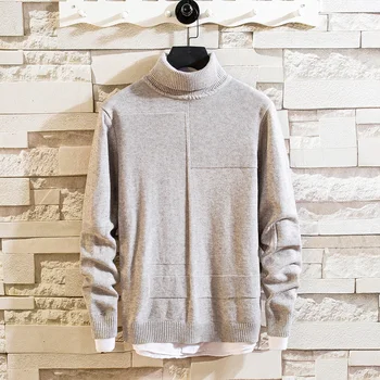 

2020 Autumn Winter Classic Men's Sweater Males Turtleneck Casual Sweater Homme Slim Fit Knitted Cotton Pullovers Solid Color-3XL