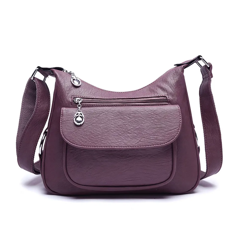 Большая вместительность, много карманов, женские сумки-мессенджеры, женские мягкие кожаные роскошные сумки через плечо для женщин, женская сумка - Цвет: Purple