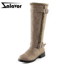 ZALAVOR/размеры 34-43, женские зимние сапоги выше колена обувь на толстом меху для холодной зимы сапоги на высоком каблуке теплая женская обувь