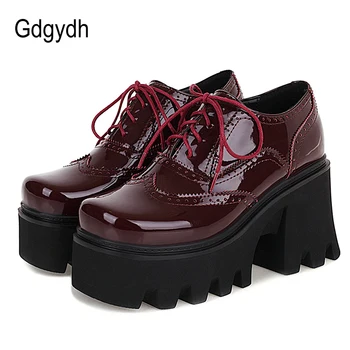 Gdgydh-봄 여름 영국 워커 신발, 여성 특허 가죽 플랫폼 신발, 높은 플랫폼 청키 힐 펌프스, 빅 사이즈, 도매 가격