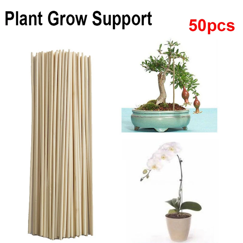 50 Wooden Plant Grow Support Bamboo Plant Sticks Garden Canes Plants