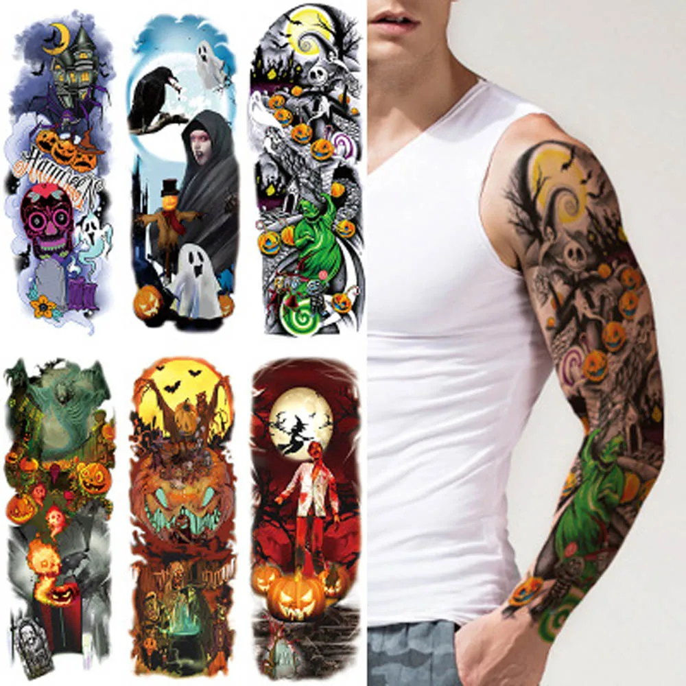 

Disposable Waterproof 3D Tattoo Sticker Halloween Tattoo Sticker Big Picture Full Arm Funny Scary Scar Boy Girl Body Art