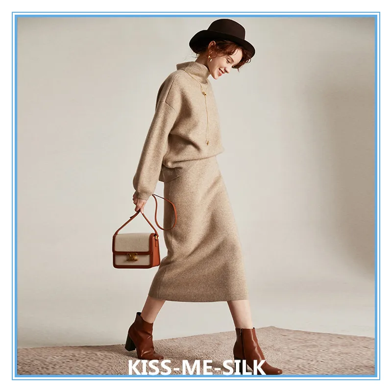 

KMS Cashmere suit loose turtleneck cashmere sweater cashmere skirt cashmere suit skirt two-piece suit