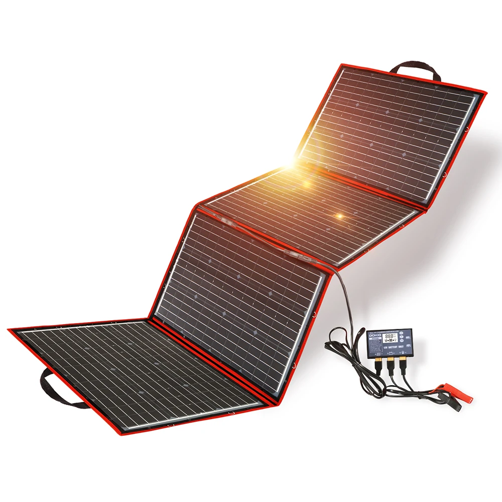 DOKIO 300W Portable Folding Monocrystalline Solar Panel Kit for Charging 12v Battery with Controller USB Output Waterproof for Camping Caravan Boat 