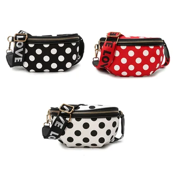 

FGGS-Polka Dot Ladies Pocket Fashion Nylon Pockets Convenient Belt Bag Female Travel Messenger Bag Girls Cute Chest Bag Black