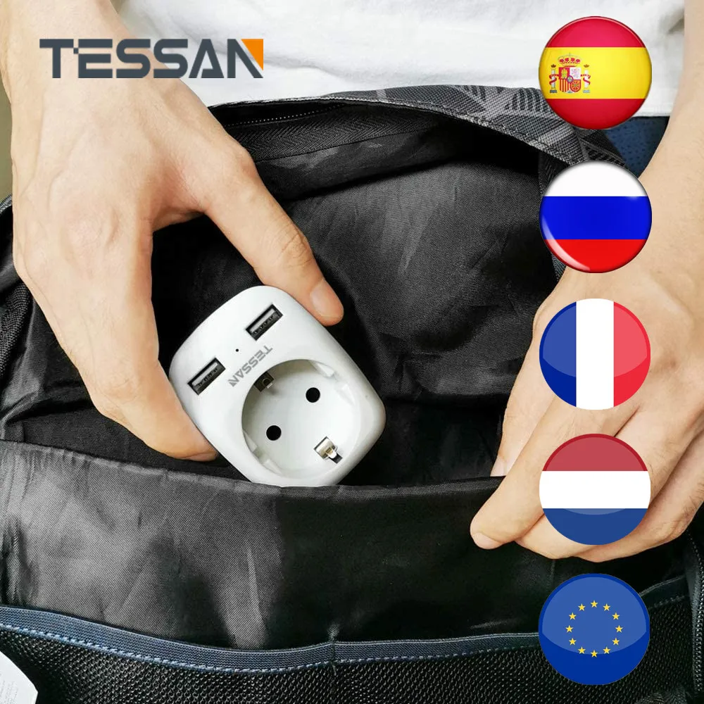 

TESSAN Mini Size EU Power Socket International Travel Plug Adapter with EU Outlet and 2 USB Charging Ports 5V/2.4A Wall Charger