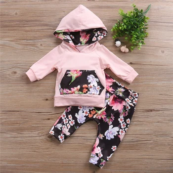 

0-24M Newborn Baby Girls Set Autumn Winter Floral Clothing Set Hooded Tops T-shirt Pants Leggings 2pcs Outfit Clothes Set