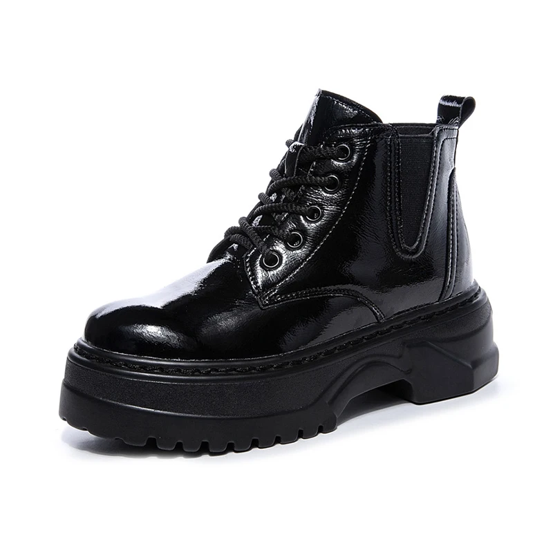 

Patent Leather Women Ankle Boots Thick Sole Wedges Women Winter Shoes 2020 Winter Woman Warm Ankle Boots Cow Leather Shoes Boot