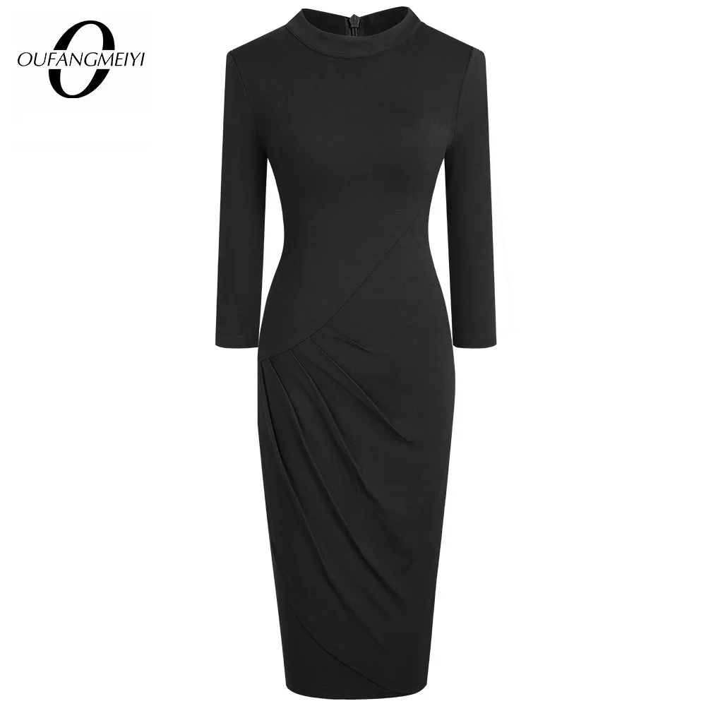 Elegant Women O Neck Work Black Classic Morden Slim Office Lady Pencil