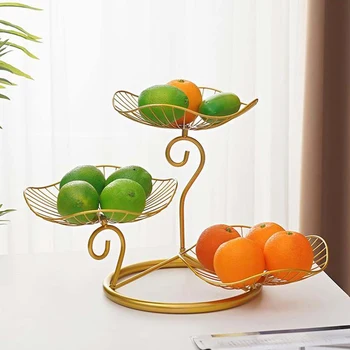 

3-layer Fruit Tray Desktop Decoration Metal Fruit Basket Black Retro Style Tray Rack Storage Basket