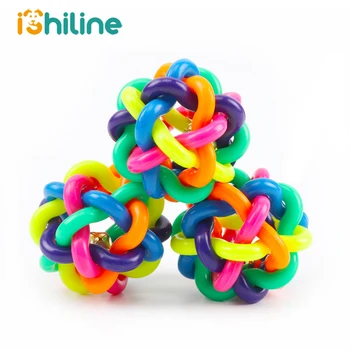 

Dog Puppy Cat Pet Bell Sound Ball Rainbow Colorful Rubber plastic Fun Playing Toy Funny Cat Toy Colorful ball Rubber Toy