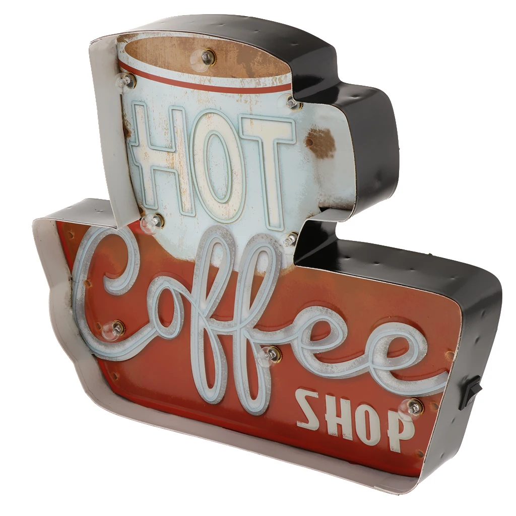 

3D Metal Tin Signs Coffee Plaque LED Light Box for Home Cafe Pub Bar Plaque Coffee Tin Sign Wall Plaque Wall Hanging Decor