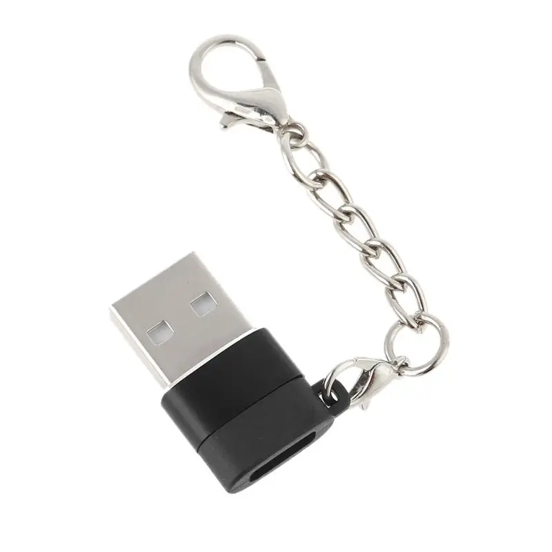 USB 3,1 USB-C мама к USB 2,0 папа порт адаптер соединитель Адаптер с брелок для USB C кабель U диск - Цвет: Черный