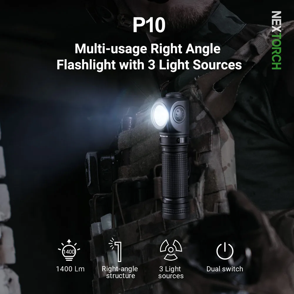 Nextorch P10, Tactical Duty Flashlight with Multiple Light Sources