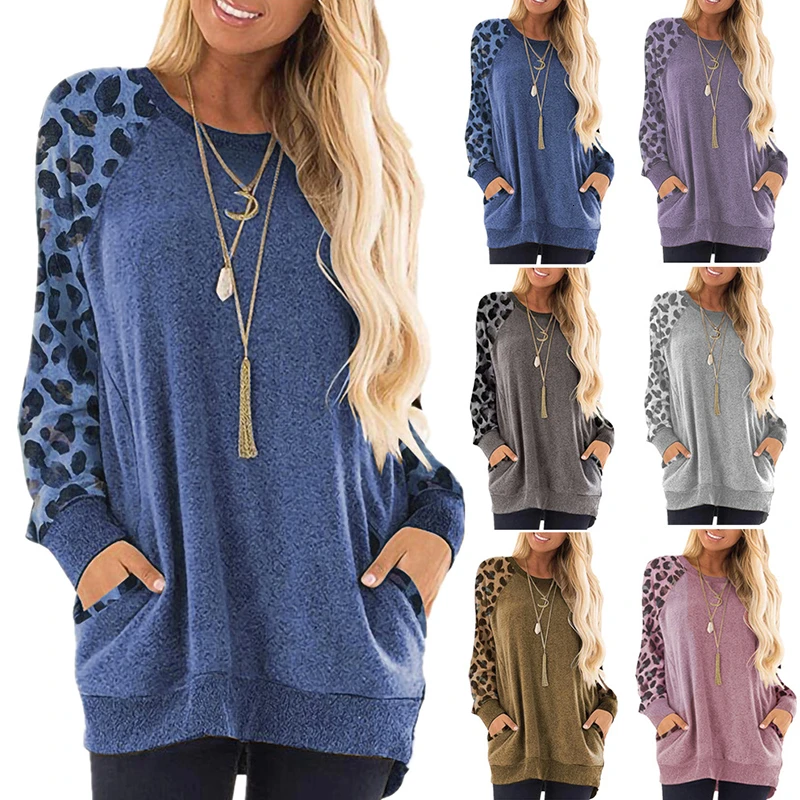 Леопардовая Лоскутная Футболка для беременных; сезон осень-весна; свободные рубашки с круглым вырезом для беременных женщин; топы для беременных