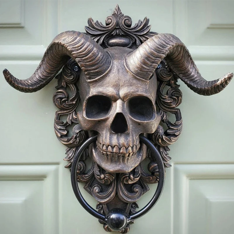 

Modern Art Door Ring Hell Demon Horned Skull Hanging Door Knocker-heavy Duty Gothic Door Knocker-perfect Home Decoration Knocker